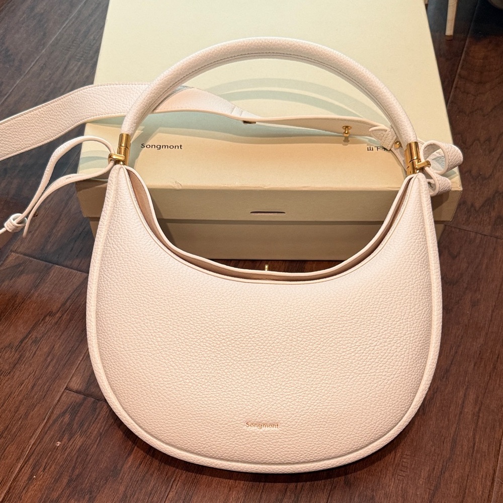 Songmont Cloud White Luna  Leather Shoulder Bag